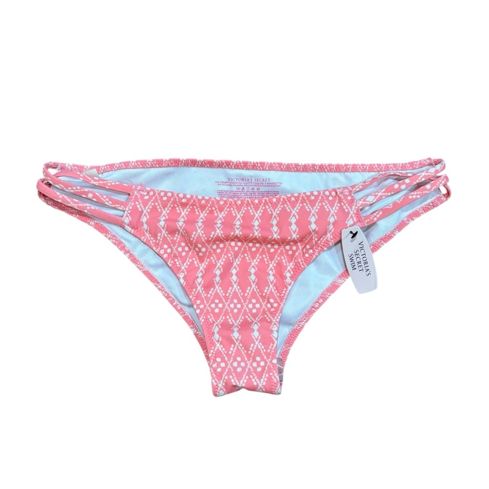 Victoria's Secret "The Strappy Cheeky" Pink Patterned Bikini Bottom size medium
